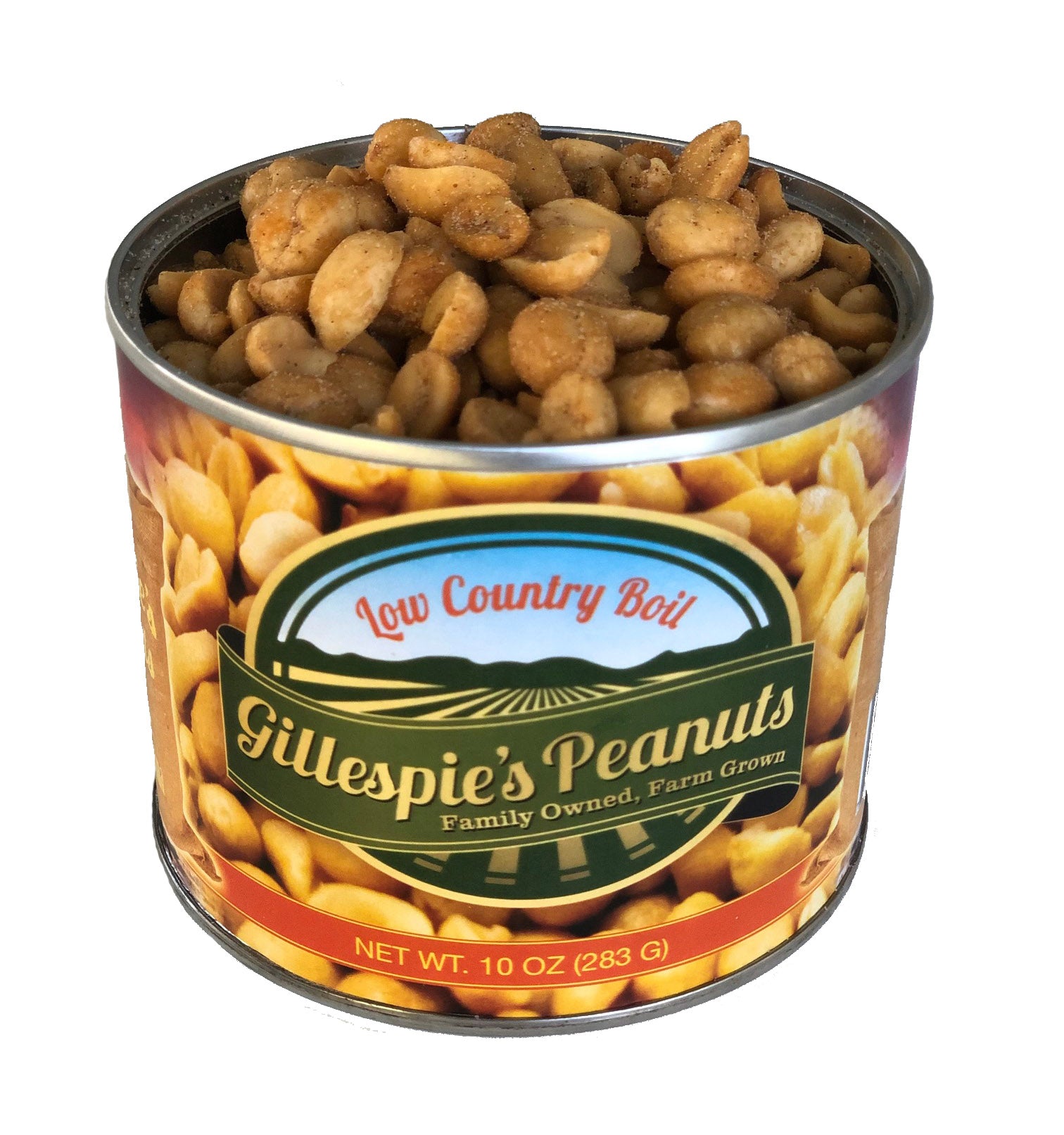 An open can of Low Country Boil peanuts